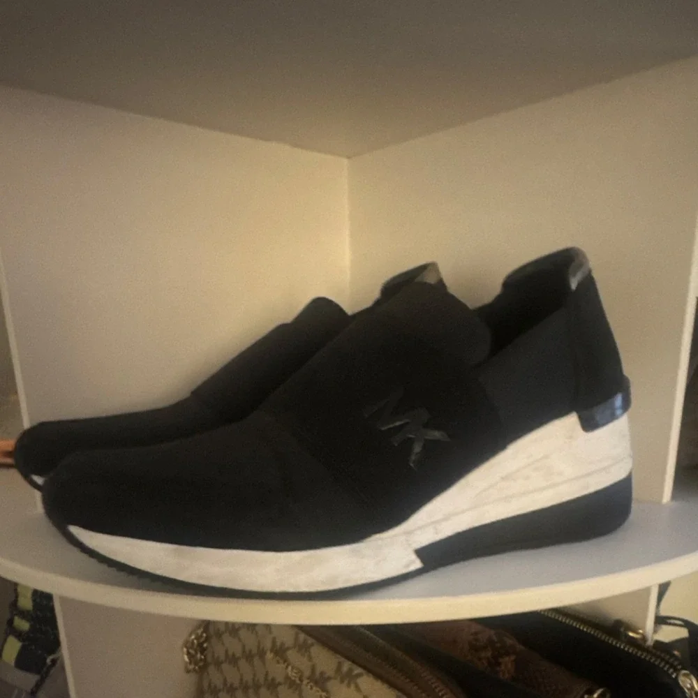 Michael Kors Women's Slip-On Sneakers Black White Logo Accent Designer